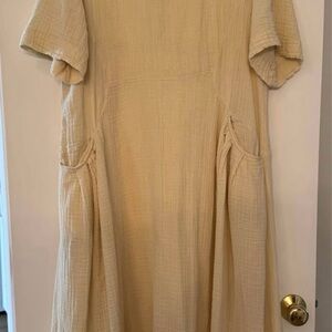 Free People Cream Textured Pocket Midi Dress